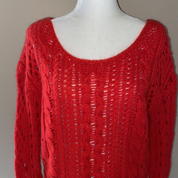 Free People Red Open Knit Sweater, Size Small - Picture 4 of 13